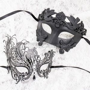 Black Full Face Roman and Black Silver Swan Mask